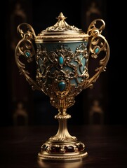 Fototapeta na wymiar a gold and blue trophy