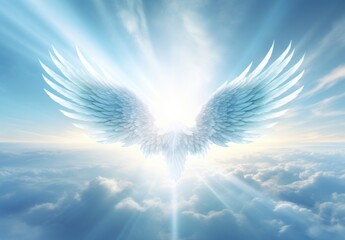 a white angel wings in the sky - obrazy, fototapety, plakaty