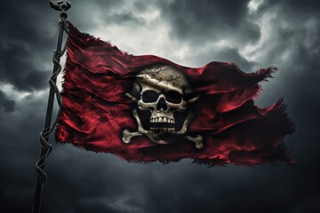 a flag with a skull and crossbones on it - obrazy, fototapety, plakaty