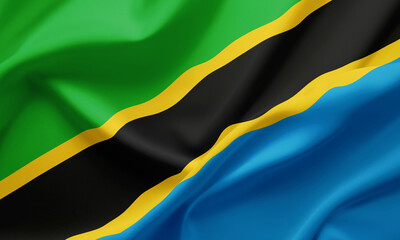 Closeup Waving Flag of Tanzania - obrazy, fototapety, plakaty