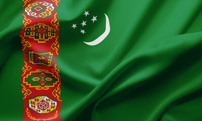 Closeup Waving Flag of Turkmenistan