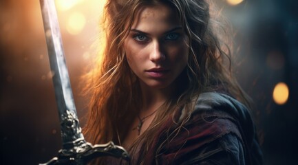 a woman holding a sword