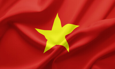 Closeup Waving Flag of Vietnam