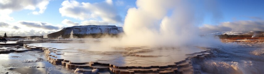 a hot spring with steam coming out of it - Powered by Adobe
