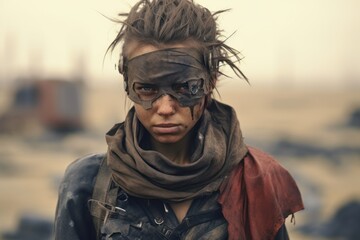 a woman wearing a mask and scarf