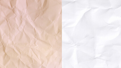 Brown and white crumpled paper background.