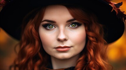 a woman with red hair and green eyes