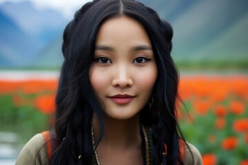 a woman with long black hair