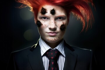 Fototapeta premium a person with red hair and black spots on their face