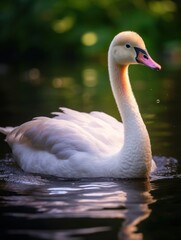 Fototapeta premium a white swan swimming in water