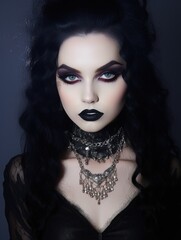 a woman with black makeup and black lipstick