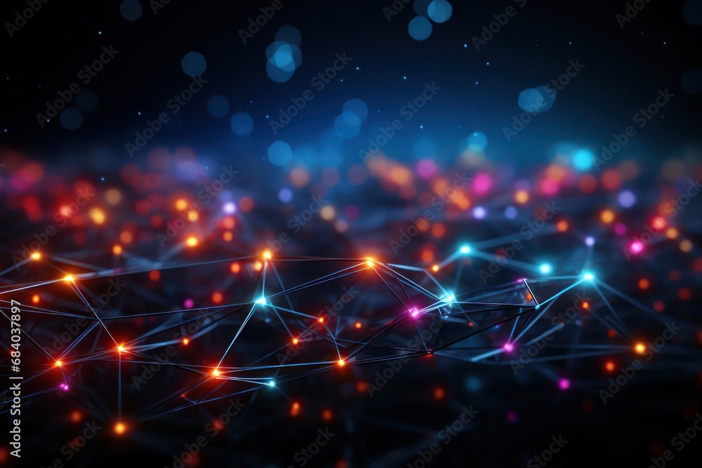 Poster vibrant symphony of colorful lights and lines illuminating a dark generative ai
