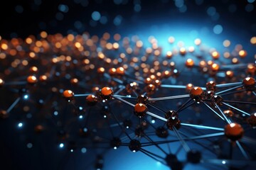 Vibrant Network of Orange and Black Balls on a Dark Technological Generative AI