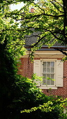 The street view with the old and historical building in the city
