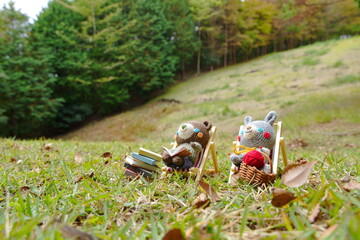 動物のあみぐるみ　ピクニック