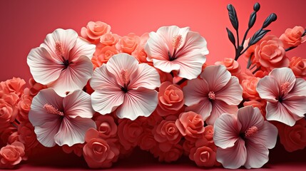 pink flowers on a red background
