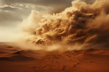 Foto op Aluminium Rising Smoke Signals Danger in Barren Wilderness as Sandstorm Engulfs Generative AI © Johnathan