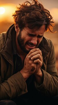 man cries of sadness