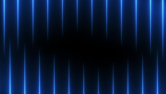 Glowing neon blue laser beams flashing animation on dark background, futuristic technology concept