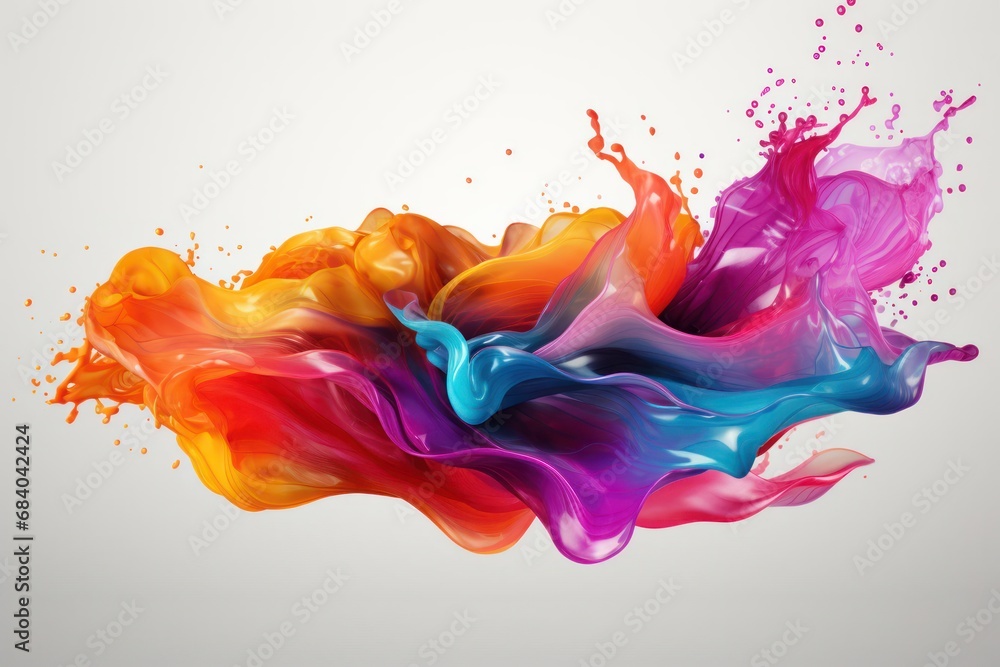 Poster Multicolored Liquid Splashing into the Air with a Vibrant Background Generative AI