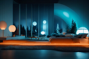 Modern room design with neon lights Modern design for the future