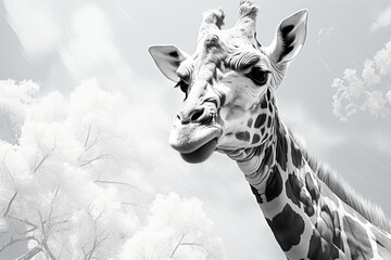 a giraffe in the grassland - obrazy, fototapety, plakaty
