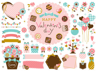 バレンタインのフレーム・チョコレート・花のイラストセット - obrazy, fototapety, plakaty