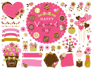 バレンタインのフレーム・チョコレート・花のイラストセット