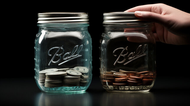 Saving money in glass, financial background image