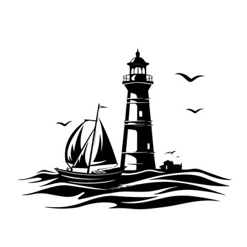 Light House Town And Sailing Boat