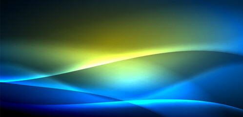 Dynamic waves in ethereal glow of neon lights. Concept merges fluidity of motion with vibrant allure of neon, crafting entrancing backdrop that embodies both vitality and futuristic sophistication