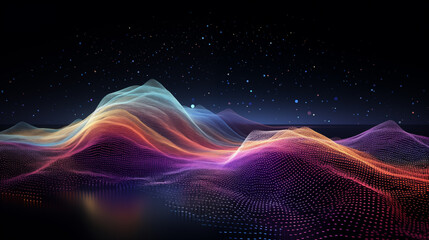 colorful  waves on a dark background with lights