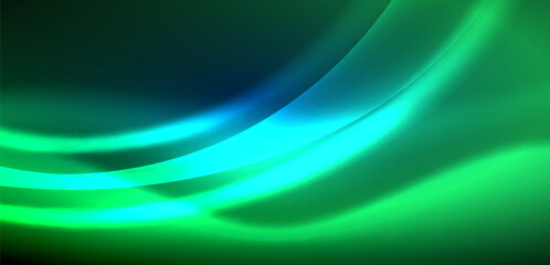 Dynamic waves in ethereal glow of neon lights. Concept merges fluidity of motion with vibrant allure of neon, crafting entrancing backdrop that embodies both vitality and futuristic sophistication