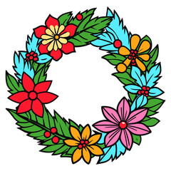 A Christmas Flower wreath Vector isolated on a white background, Colorful Flower wreath illustration
