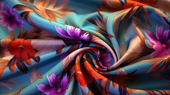 Fabric silk texture with flowers. tissue, textile, cloth, fabric, material, texture. photo studio