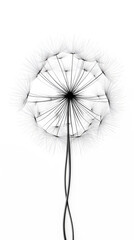 Dandelion on a white background. Minimalistic monochrome botanical design. Black and white illustration.