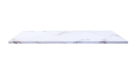 Empty white marble slab for shelf and counter table mockup display presentation isolated on transparent background, png file