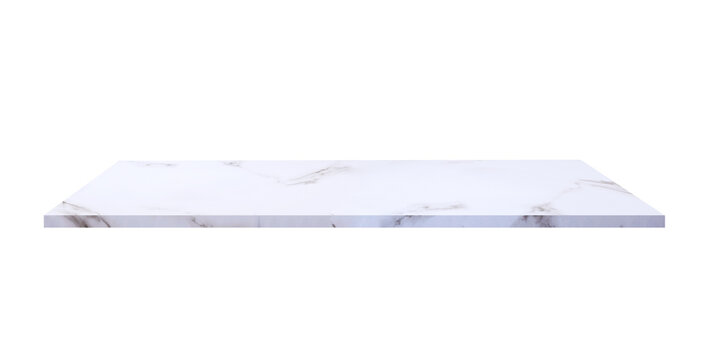 Empty white marble slab for shelf and counter table mockup display presentation isolated on transparent background, png file