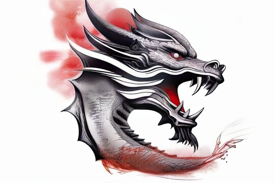 Japanese dragon face in watercolor sytle with Generative AI.