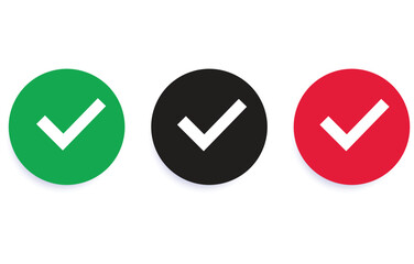 Check mark icon. flat round buttons set.Collection of vector symbol on white background. Vector illustration.