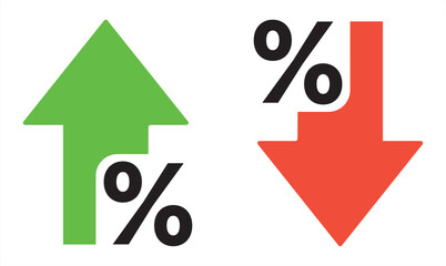 Percentage growth and decline icons. Percent with arrows up and down. Arrow with percentage icon. Vector illustration