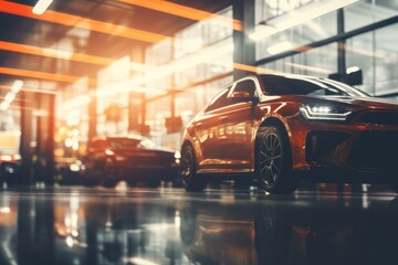cars in the garage, bokeh background