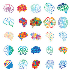 set of  human brain tech smart digital idea logo vector icon - obrazy, fototapety, plakaty