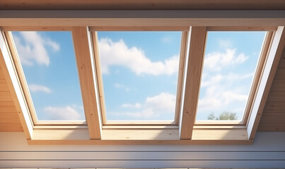 Mansard roof with skylight at modern apartment with interior design.
