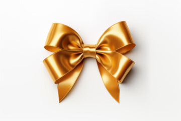 Gold ribbons tied in a bow on white background