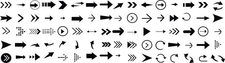 Arrows big black set icons. Arrow icon. vector collection of different arrows. or group. Modern simple, web design element for mobile. logo or app ,ui , isolated on transparent background