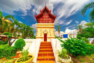 Beautiful Wat Buddhist temples in Chiangmai Chiang mai Thailand. Decorated in beautiful ornate...