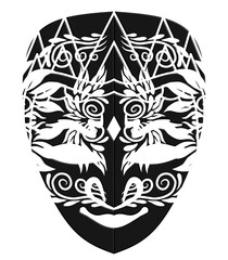 Beautiful traditional Java mask indonesian culture vector design with aesthetic batik ethnic dayak line art pattern
