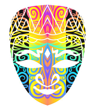 Beautiful traditional Java mask indonesian culture vector design with aesthetic batik ethnic dayak line art pattern