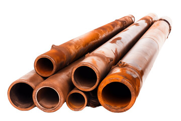 Fototapeta premium Stack of rusty water pipes isolated transparent png